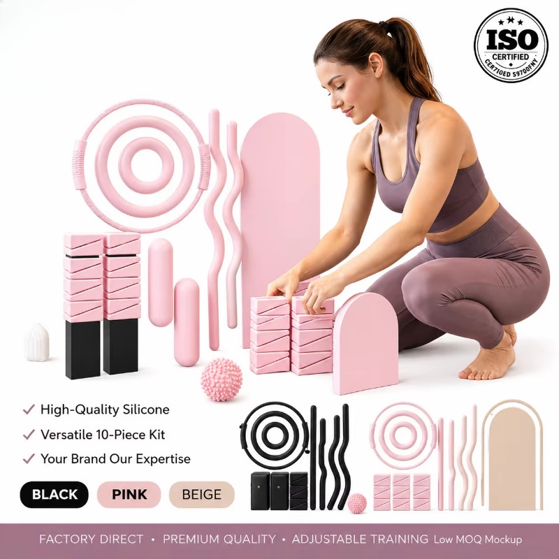 Pilates Yoga Combined - 웨이트 바, 실리콘 덤벨, 요가 매트,