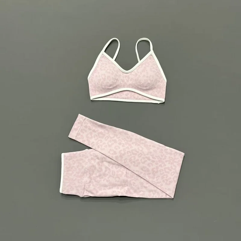 2피스 요가 세트 여성 레오파드 프린트 얇은 스트랩 스 - Pilates Yoga Clothes 리뷰 및 가격